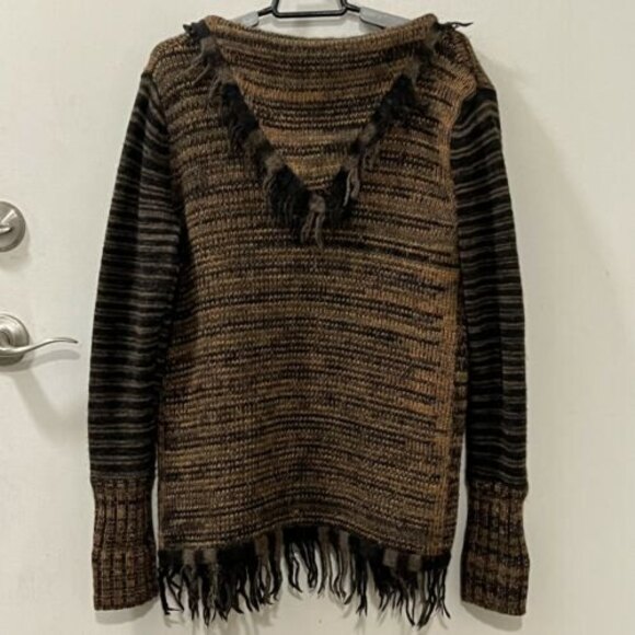 BKE Womens Fringed Wool Blend Open Cardigan Sweater Brown Size Medium - Picture 4 of 12
